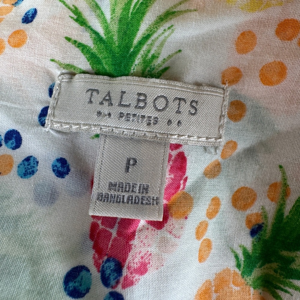 Tropical‎ Whimsical Fruit Print Preppy Talbots Button Down Shirt Womens Petite - Picture 6 of 7